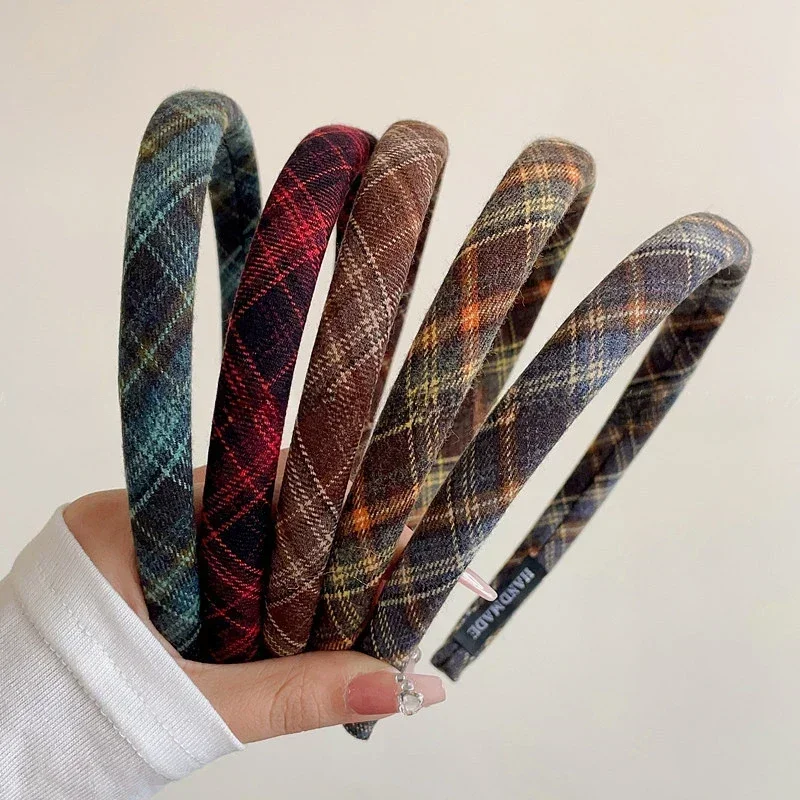 Retro Vintage Korean Fashion - Elegant Plaid Bezel Hairband for Women
