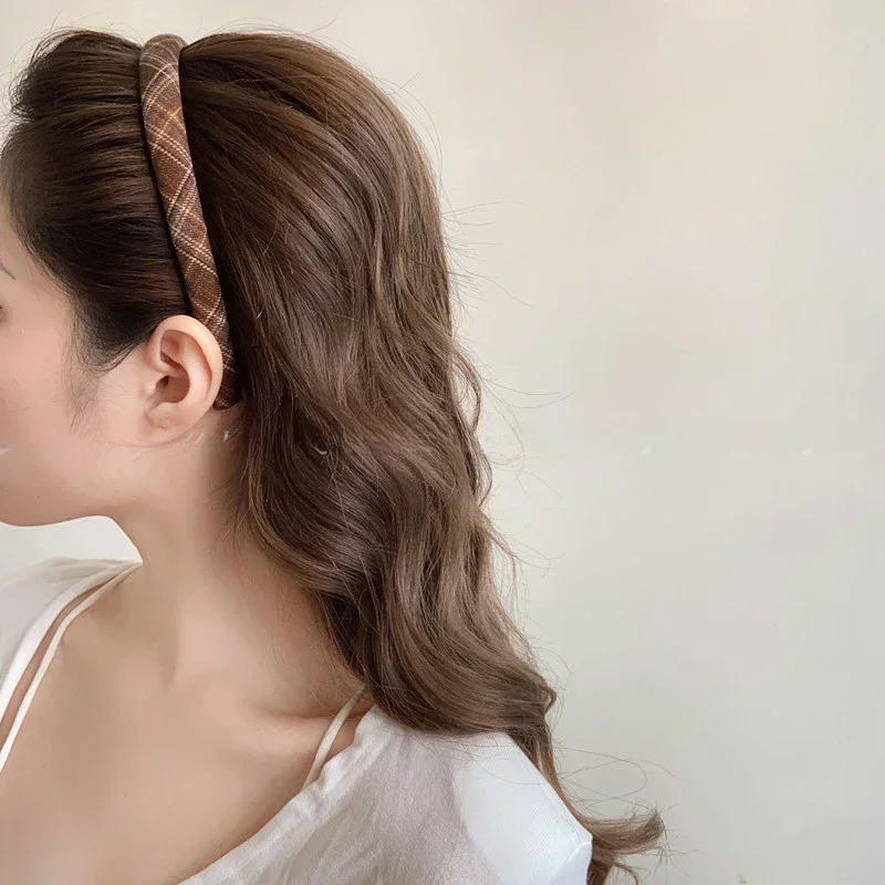 Elegant Plaid Bezel Hairband f - Retro Vintage Korean Fashion review and price
