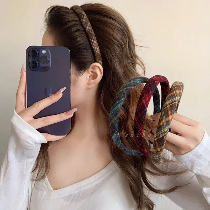 Elegant Plaid Bezel Hairband f - Retro Vintage Korean Fashion review and price