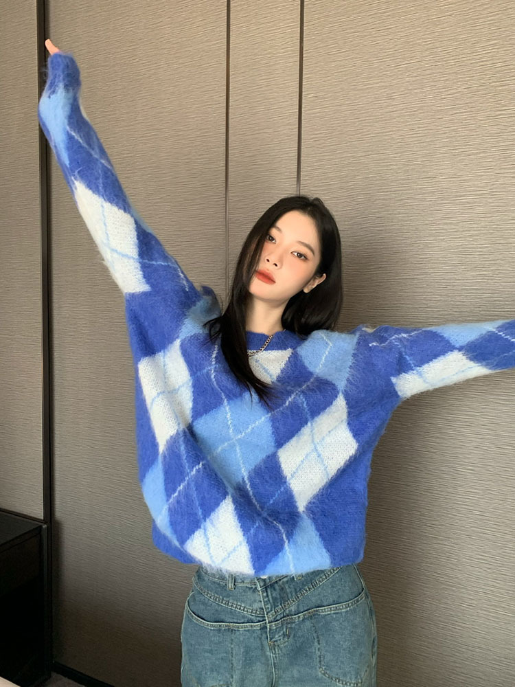 Korean Fashion Plaid Sweater O - Retro Vintage Korean Fashion review and price