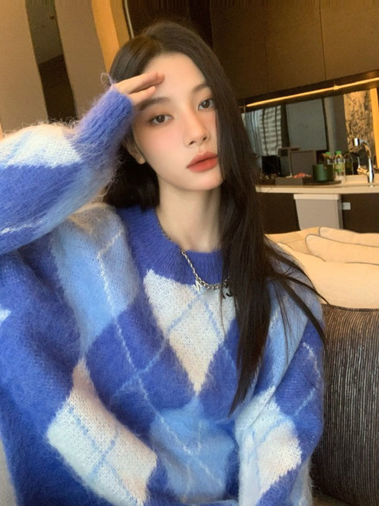 Korean Fashion Plaid Sweater O - Retro Vintage Korean Fashion review and price