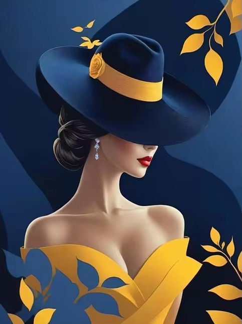 Navy Blue Yellow Elegant Lady  - Vintage Fashion Wallpaper review and price