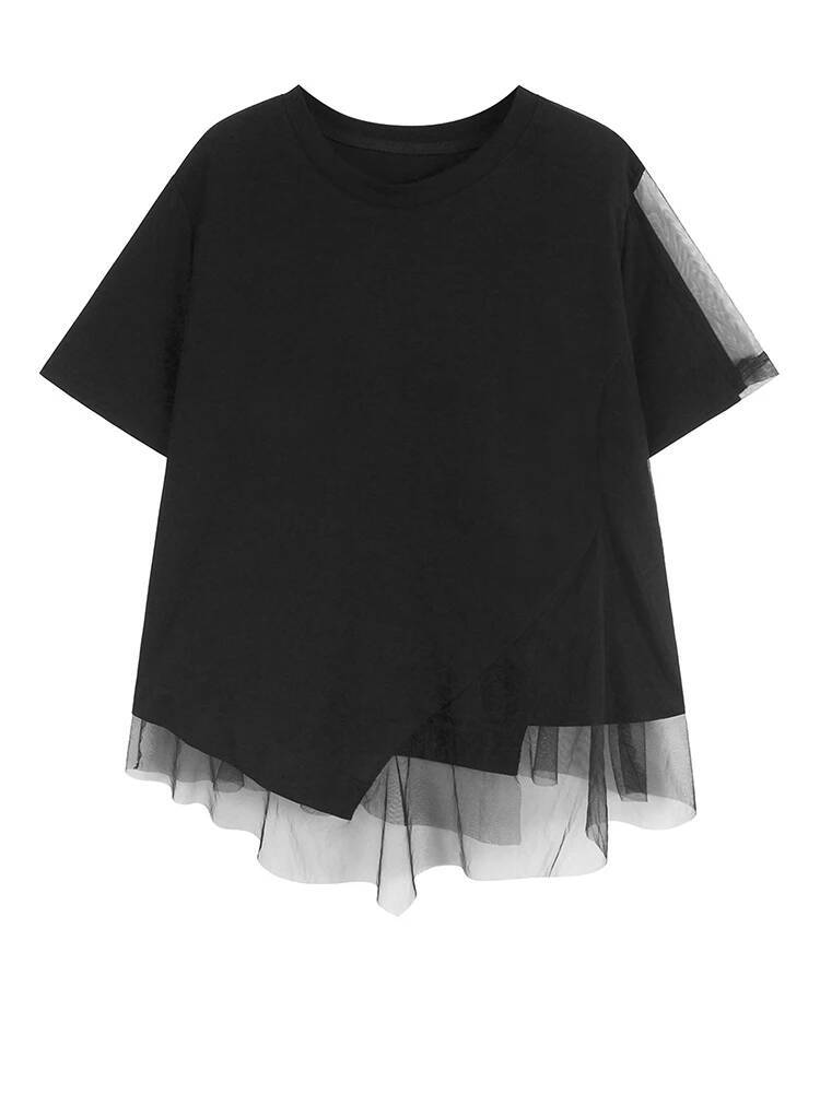 Women Black Mesh Irregular Spl - Vintage Fashion Build review and price