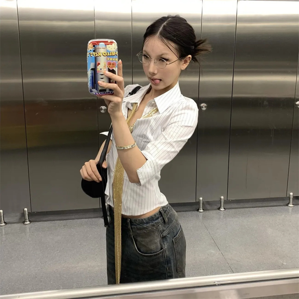 Striped Shirt Women Casual Str - Retro Vintage Korean Fashion review and price