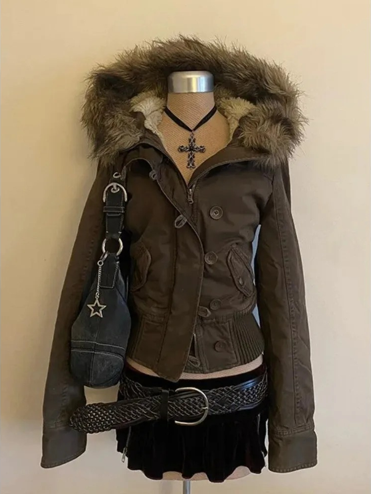 American Vintage Faux Fur Park - Retro Vintage Korean Fashion review and price