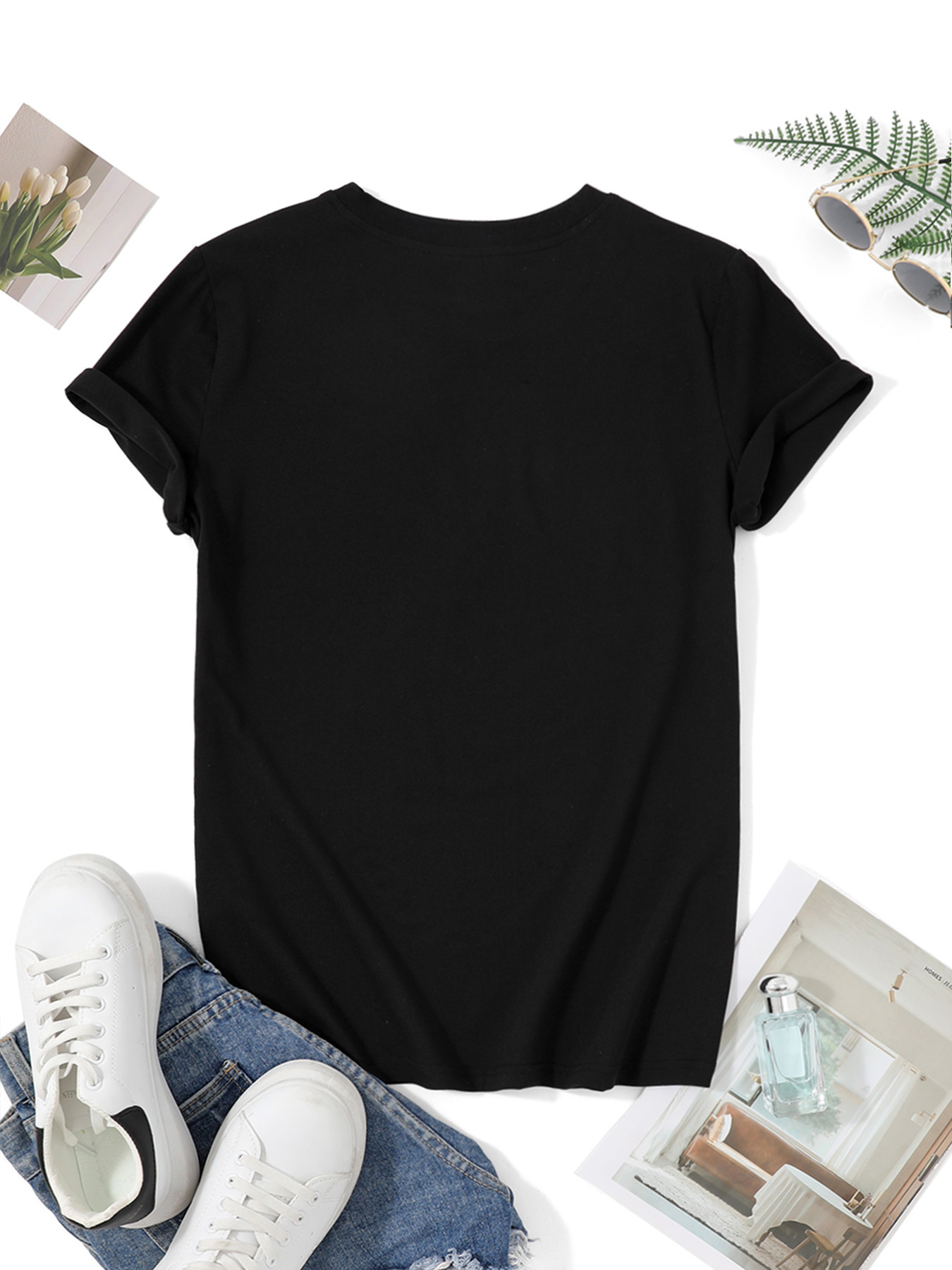 Women Black Crew Neck Short Sl - Vintage Fashion Club review and price